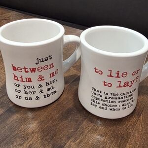 (2) GrammarWare Porcelain Coffee Mugs